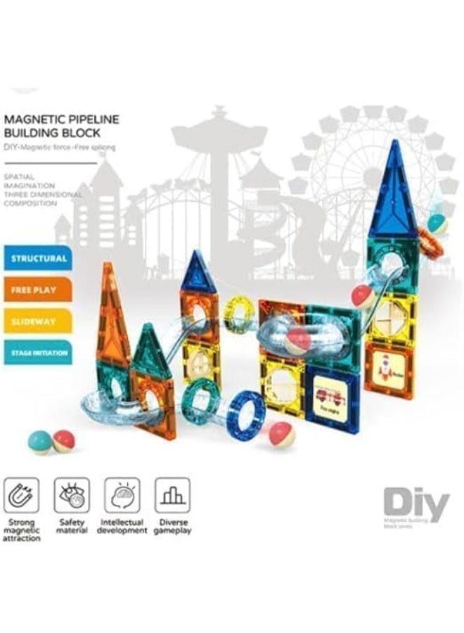 Magnet Tiles Magnetic Building Blocks, Magnetic Tiles, Square Building Castle, Preschool Toys, STEM Stacking Construction Toys for Boys Girls (73 PCS) - Image 3